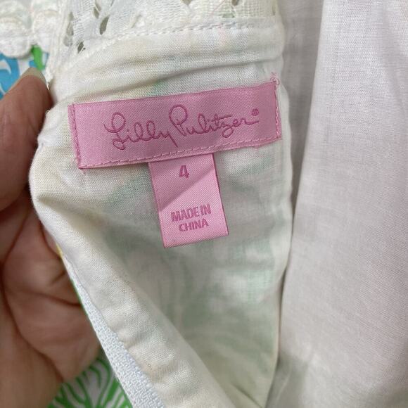 Lilly Pulitzer Raegan Dress Size 4 Hibiscus Stroll Lace Tropical Party Wedding - Picture 3 of 8